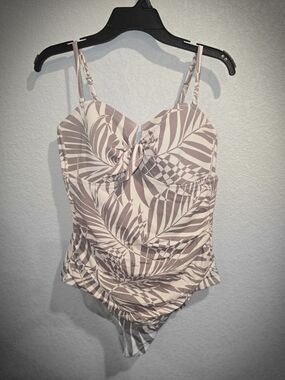 ​Kona Sol Tropical Palm Print Ruched One Piece Swimsuit XL